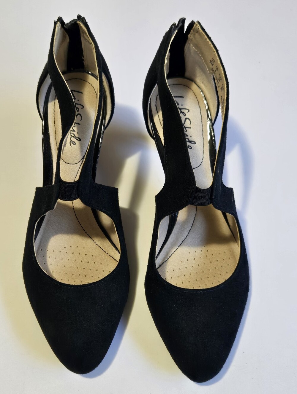 Life Stride Black T-Strap Pointed Toe Heels